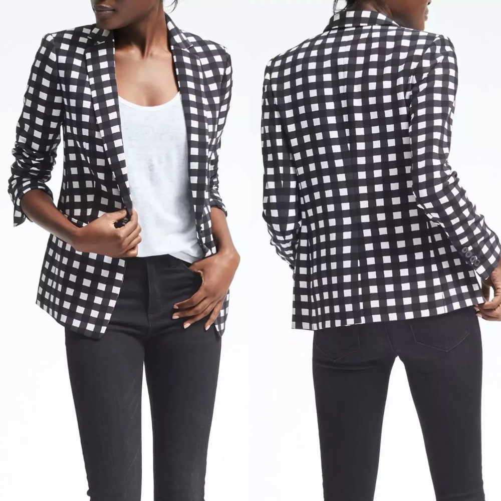 Banana Republic Gingham Check Blazer Size 12P